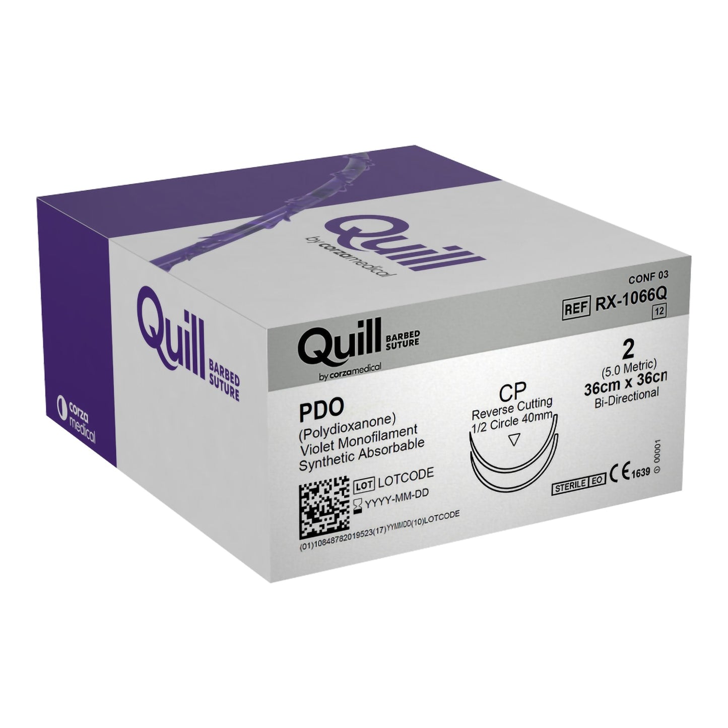 Absorbable Quill Barbed Suture with Needle Quill™ Polydioxanone C14 1/2 Circle Reverse Cutting Needle Size 2 Barbed Monofilament - RX-1066Q