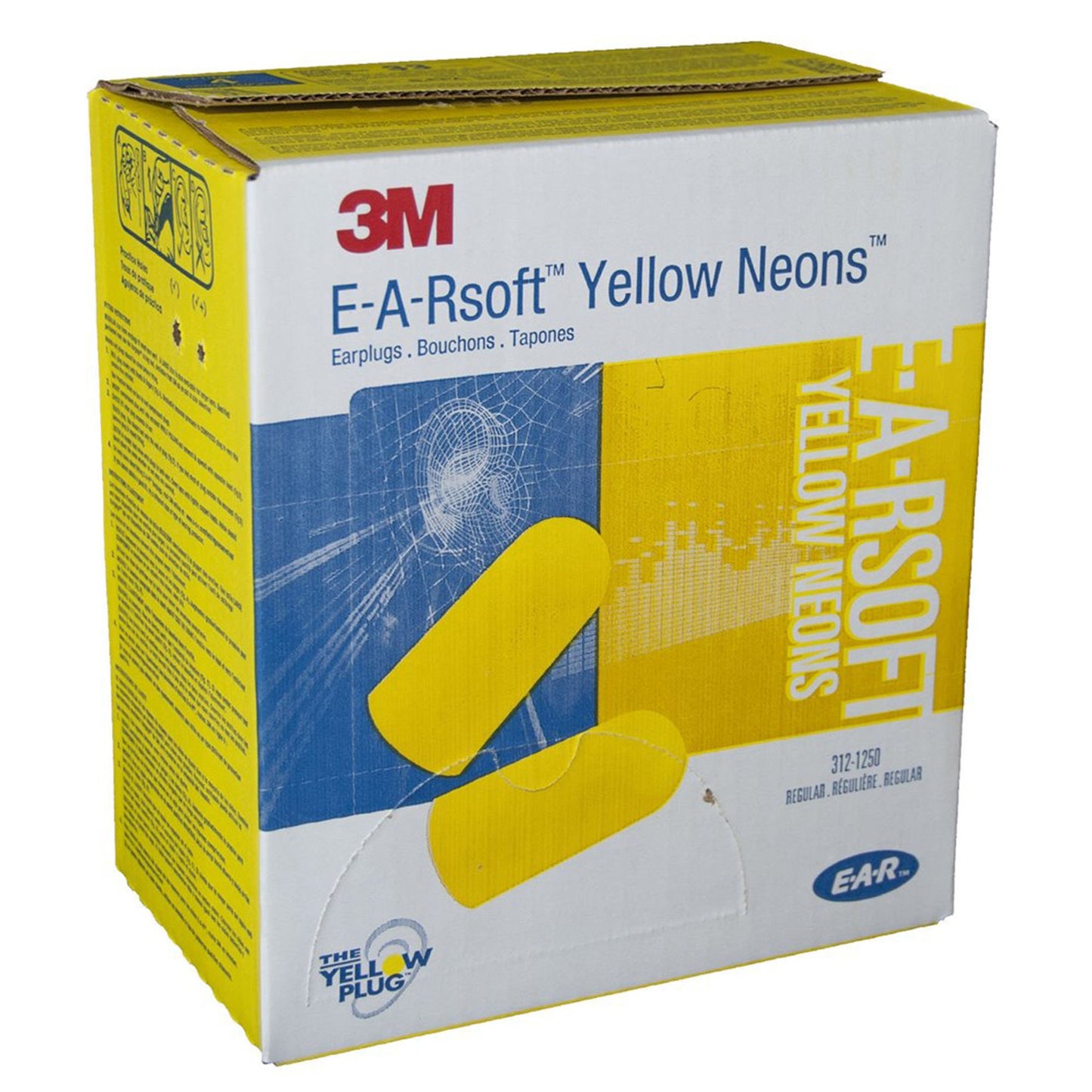 3M 3M E-A-Rsoft Yellow Neons Ear Plugs 312-1250, Box of 200