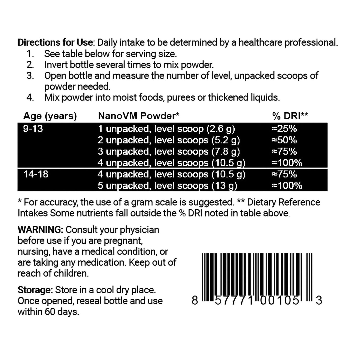 NanoVM® 9 – 18 Years Dietary Supplement, 275-gram jar 1918
