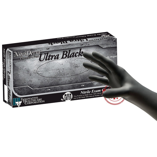 Exam Glove NitriDerm® Ultra Black Large NonSterile Nitrile Standard Cuff Length Textured Fingertips Black Chemo Tested / Fentanyl Tested - 187300