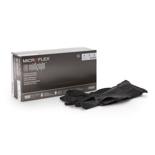 Exam Glove MICROFLEX® MidKnight™ Medium NonSterile Nitrile Standard Cuff Length Fully Textured Black Fentanyl Tested - MK-296-M