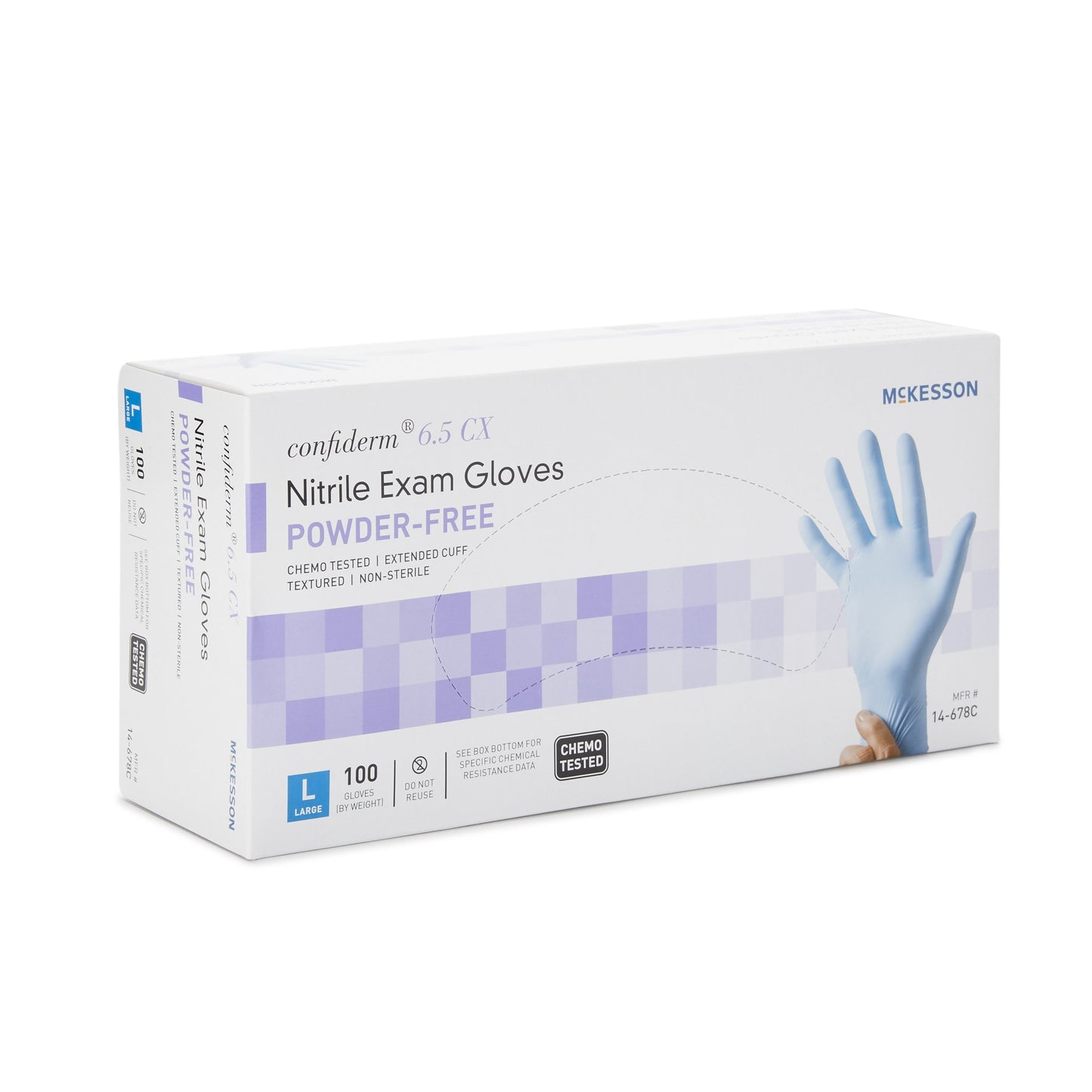 McKesson Confiderm® 6.5CX Nitrile Extended Cuff Length Exam Glove, Large, Blue 14-678C