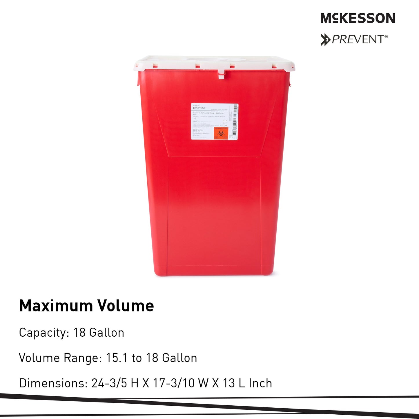McKesson Prevent® Sharps Container, 18 Gallon, 24-3/5 x 17-3/10 x 13 Inch 2268
