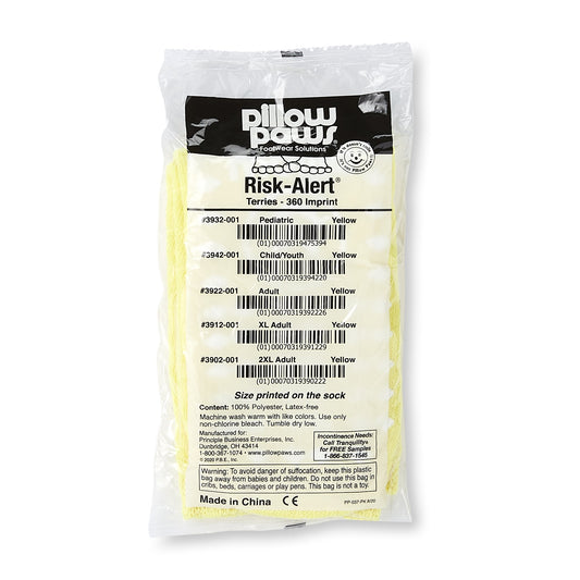 Slipper Socks Pillow Paws® Risk Alert® Terries™ Unisex Adult X-Large All Around Tread Single Patient Use Yellow - 3912-001