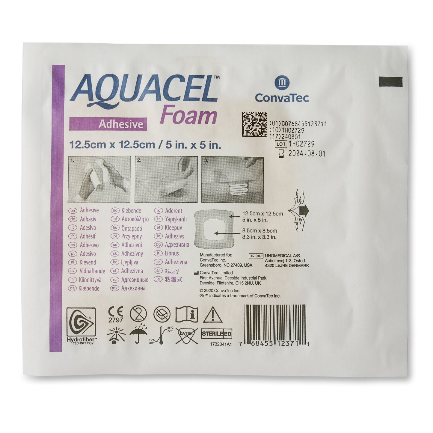 Aquacel® Silicone Adhesive with Border Silicone Foam Dressing, 5 x 5 Inch 420619