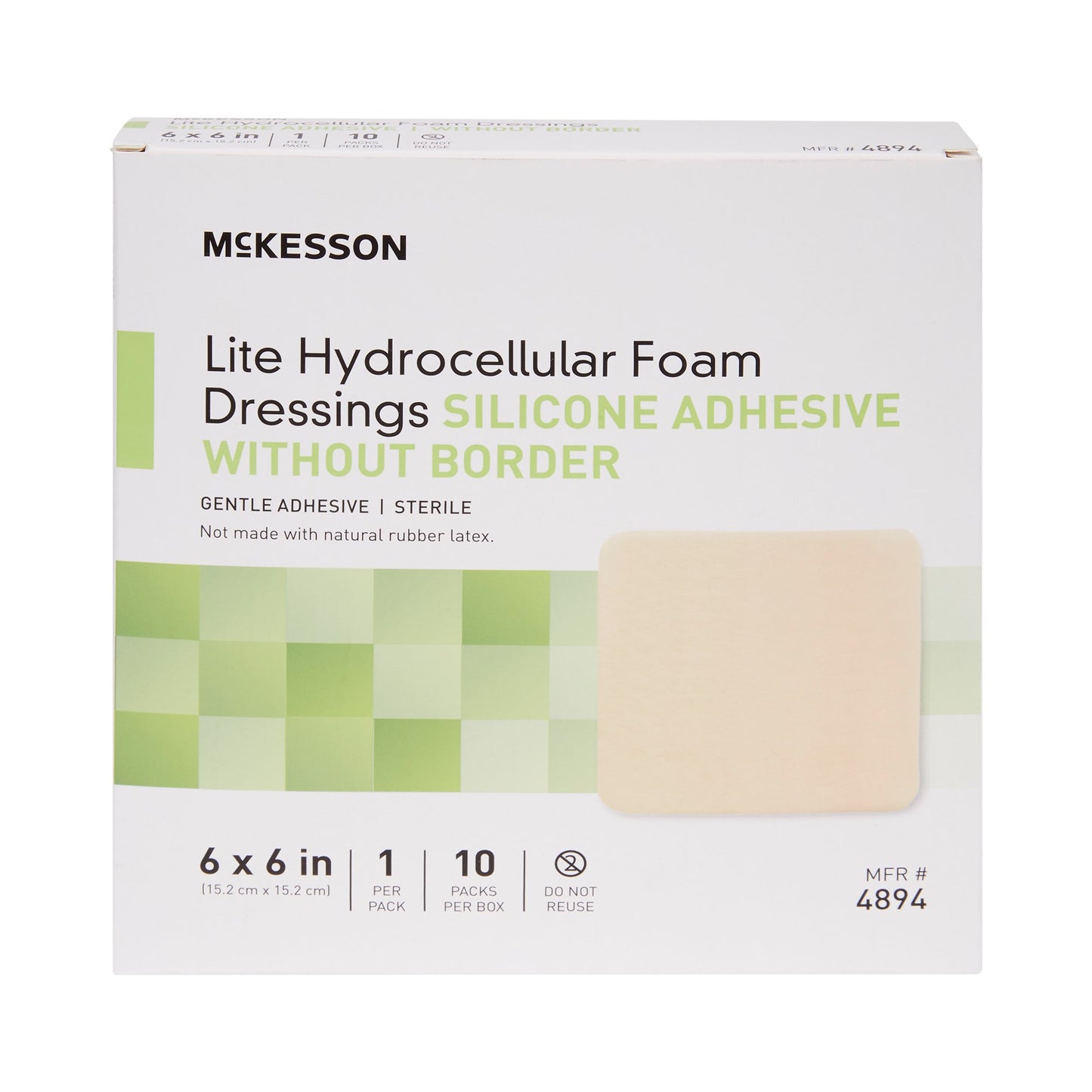 McKesson Lite Hydrocellular Foam Dressing w/ Silicone Adhesive w/o Border, 6 x 6 4894