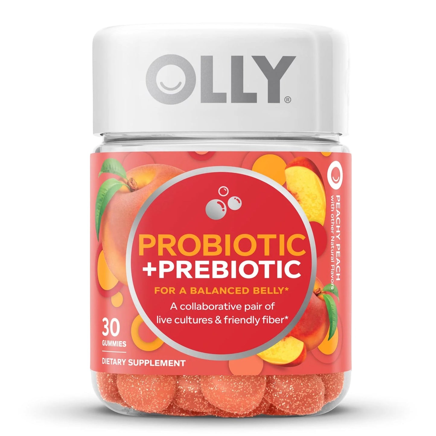 Olly's® Probiotic + Prebiotic for a Balanced Belly, Peach-Flavor Gummies 85815800511
