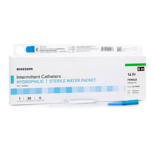 Urethral Catheter McKesson Straight Tip Hydrophilic Coated PVC 14 Fr. 8 Inch - 16-FH814