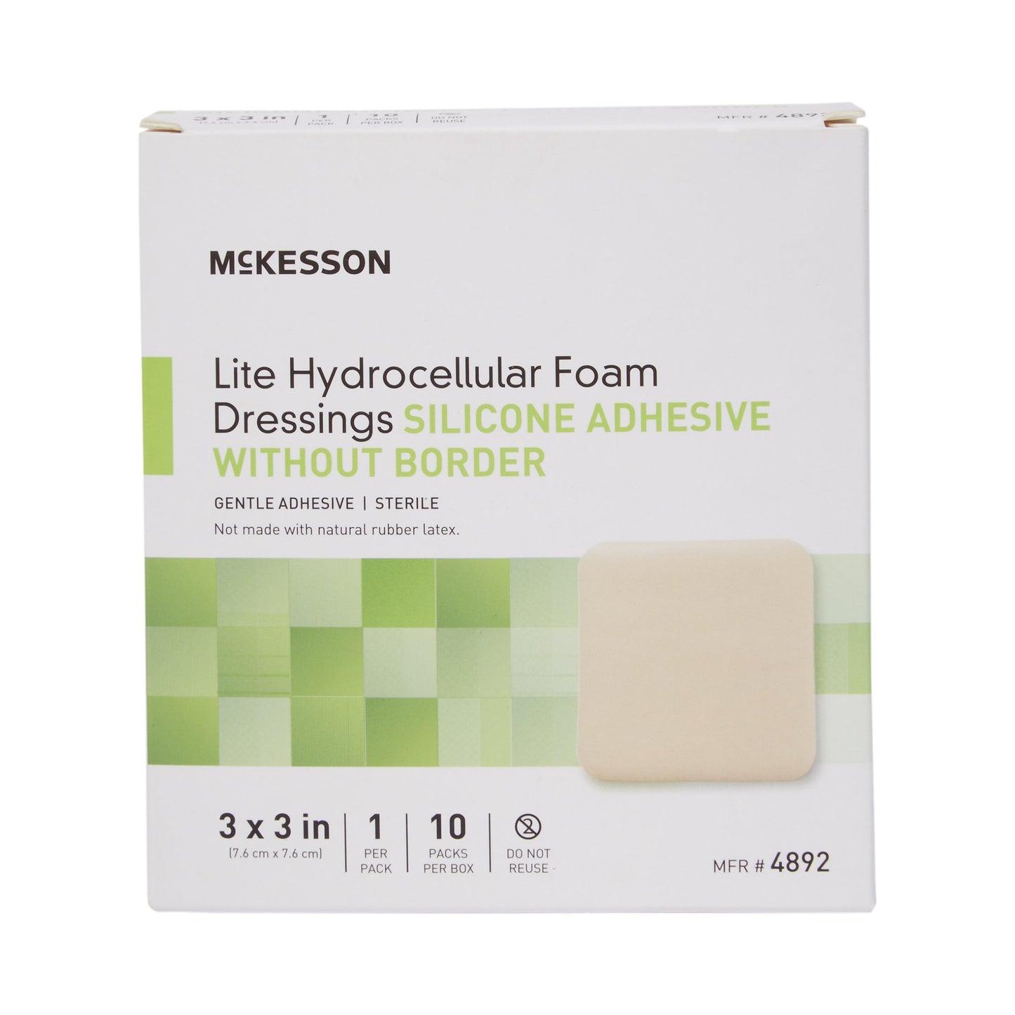 McKesson Lite Hydrocellular Foam Dressing w/ Silicone Adhesive w/o Border, 3 x 3 4892