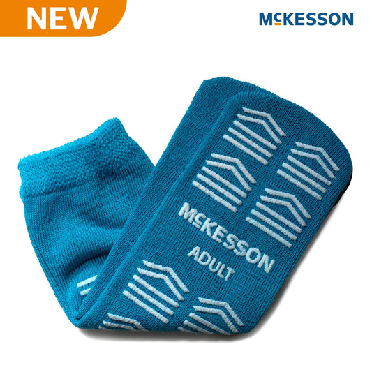 Slipper Socks McKesson Unisex Adult Large Single Tread Single Patient Use Teal 16-A-3828