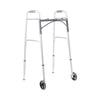 Dual Release Folding Walker with Wheels Adjustable Height McKesson Aluminum Frame 350 lbs. Weight Capacity 32 to 39 Inch Height - 146-10210-1