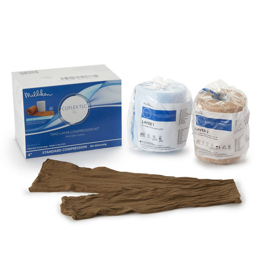 2 Layer Compression Bandage System CoFlex® TLC XL with Indicators 4 Inch X 5-2/5 Yard / 4 Inch X 7 Yard Self-Adherent / Pull On Closure Tan NonSterile