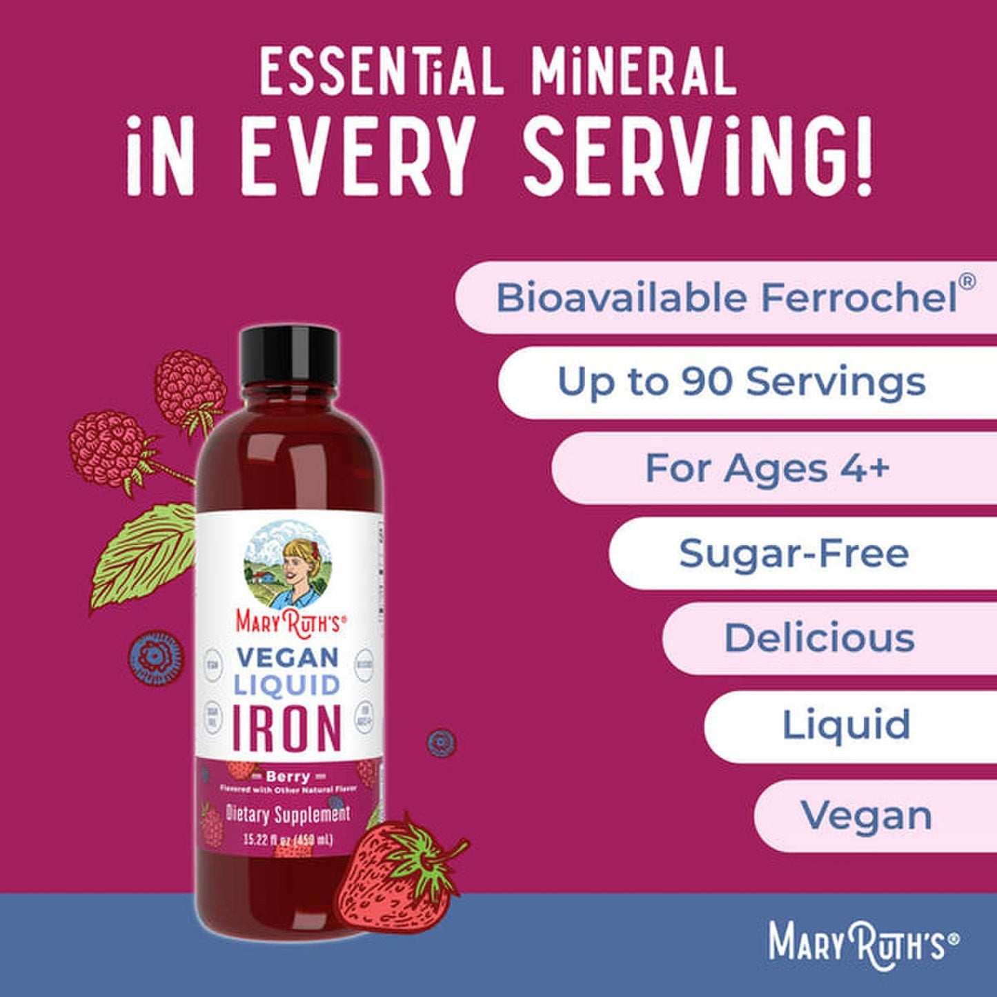 Mary Ruth's® Vegan Liquid Iron for Metabolism, Cellular Health, Overall Wellness BL-AD-IRN-CV-SF-16Z-UN-02