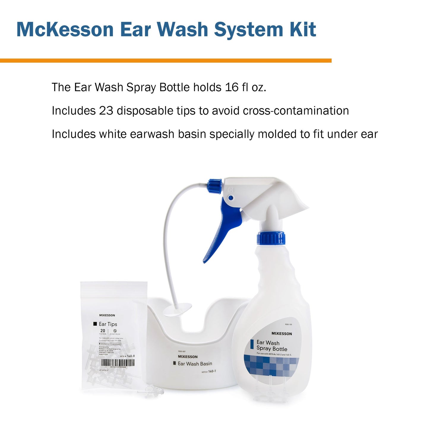 McKesson Ear Wash System Kit Spray Bottle with Flexible Tube and 23 Ear Tips 140-3