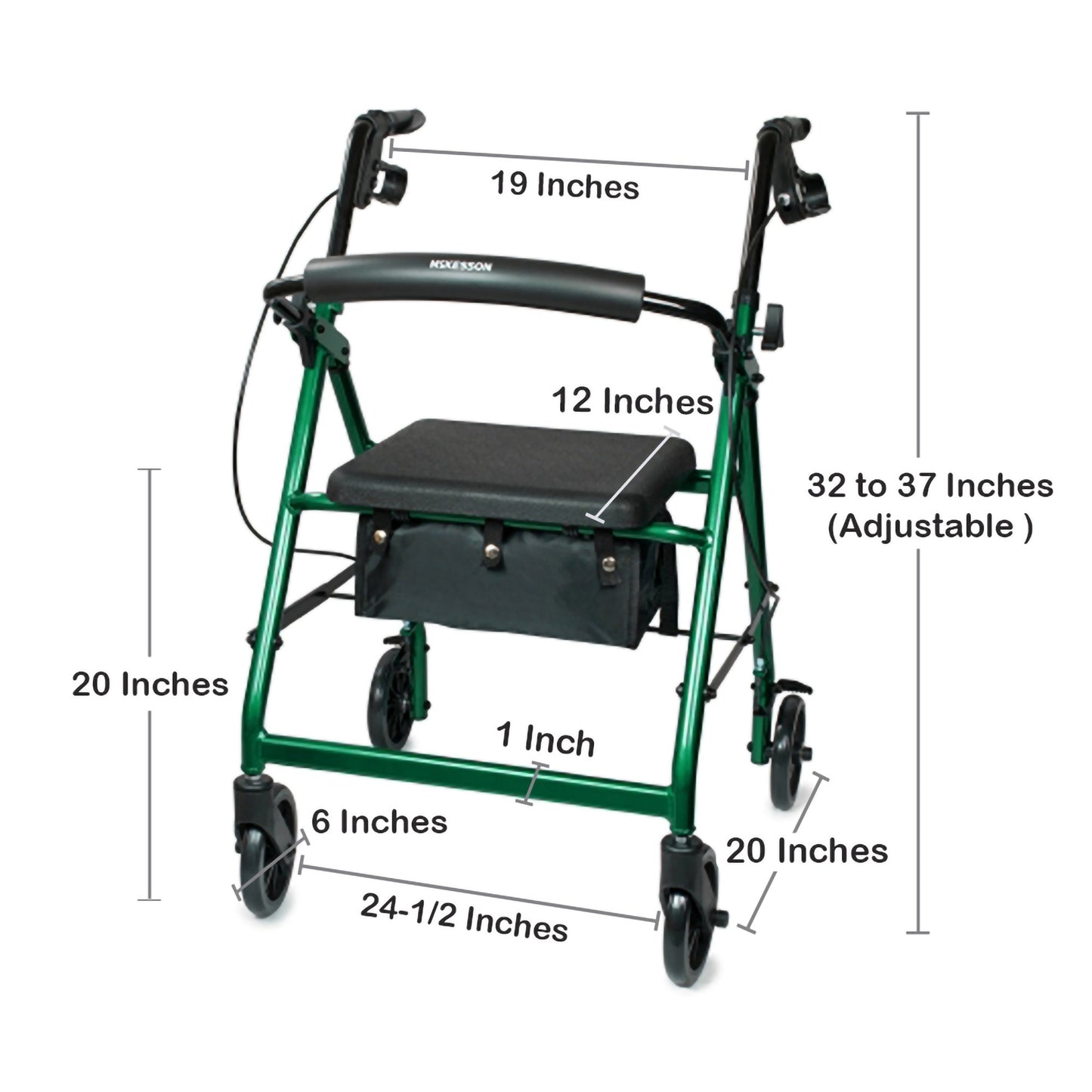 McKesson Folding Aluminum Four-Wheel Rollator, Green 146-R726GR