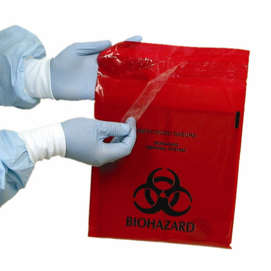 Stick on Biohazard Waste Bag Biohazard Symbol 0.35 gal. Red 9 X 10 Inch MRWB142316
