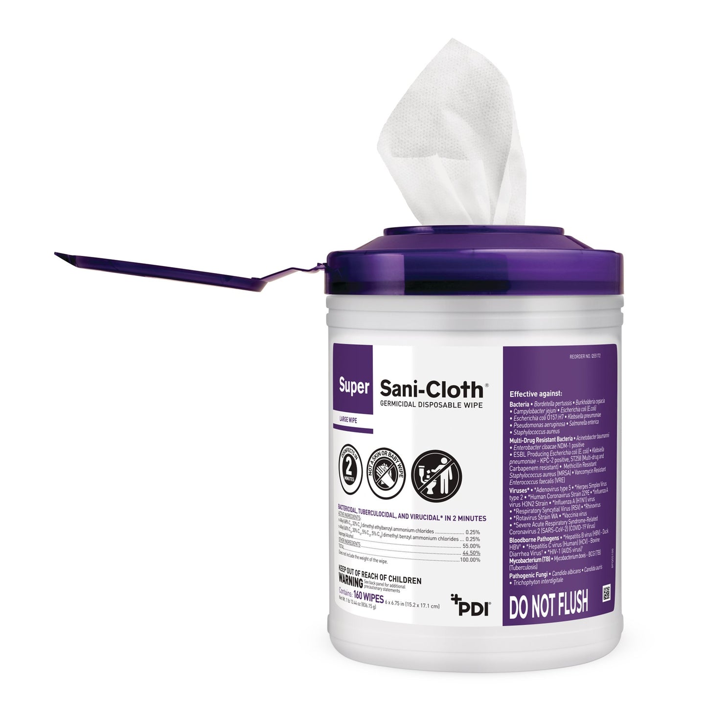 Super Sani-Cloth® Large Germicidal Disinfectant Wipes, Canister, 160 ct. Q55172
