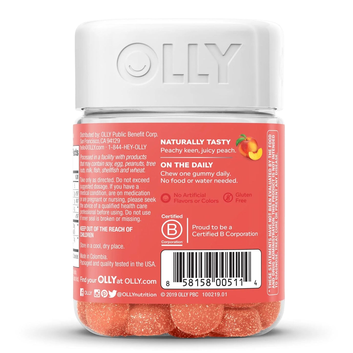 Olly's® Probiotic + Prebiotic for a Balanced Belly, Peach-Flavor Gummies 85815800511