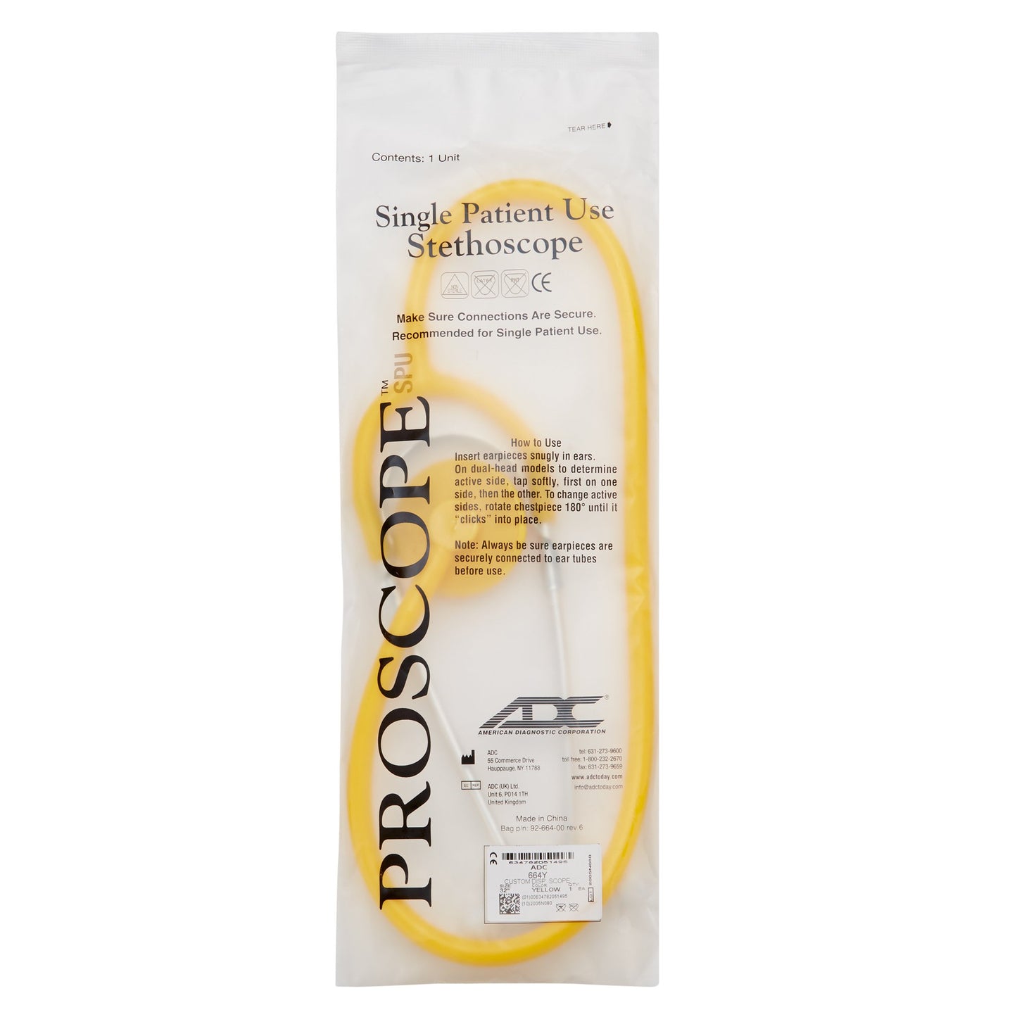 Proscope Disposable Stethoscope, Binaural, Yellow, 22 Inch 664Y