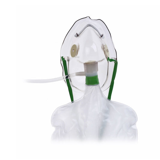NonRebreather Oxygen Mask Elongated Style Adult One Size Fits Most Adjustable Head Strap / Nose Clip - HUD1060