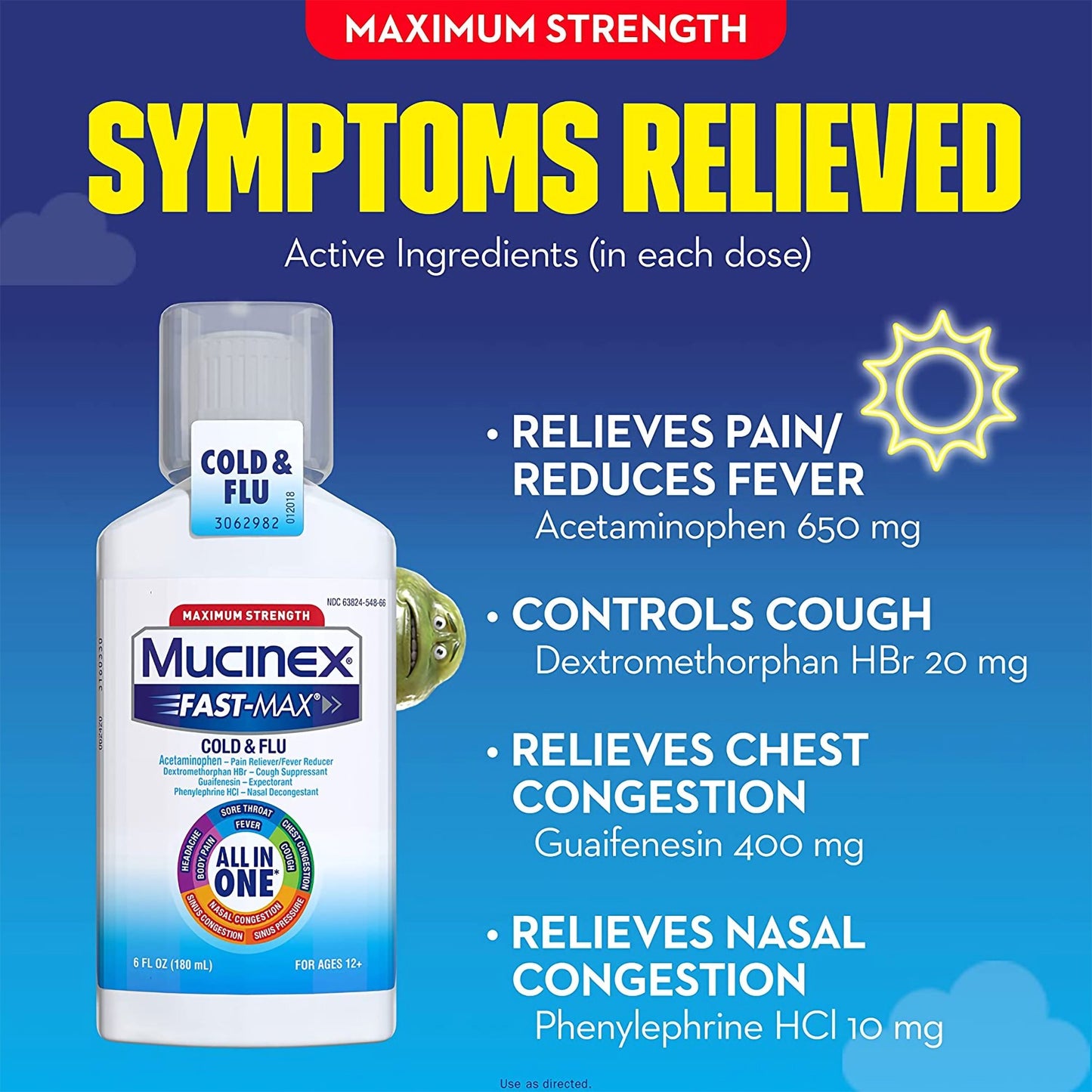 Mucinex® Fast-Max™ Cold & Flu Cold and Cough Relief, 6-ounce Bottle 63824054866