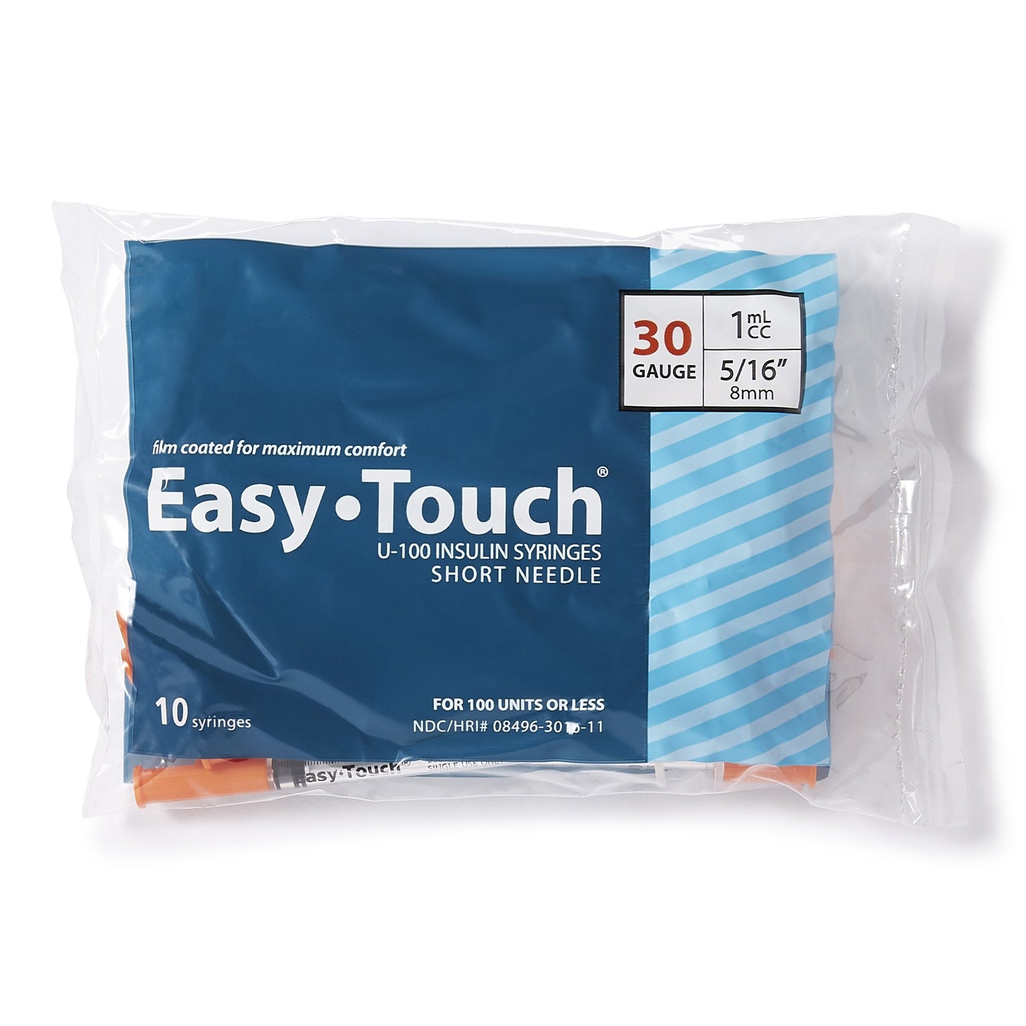 EasyTouch™ 1 mL Insulin Syringe with Needle, 30 Gauge, 5/16 Inch Needle Length 830165