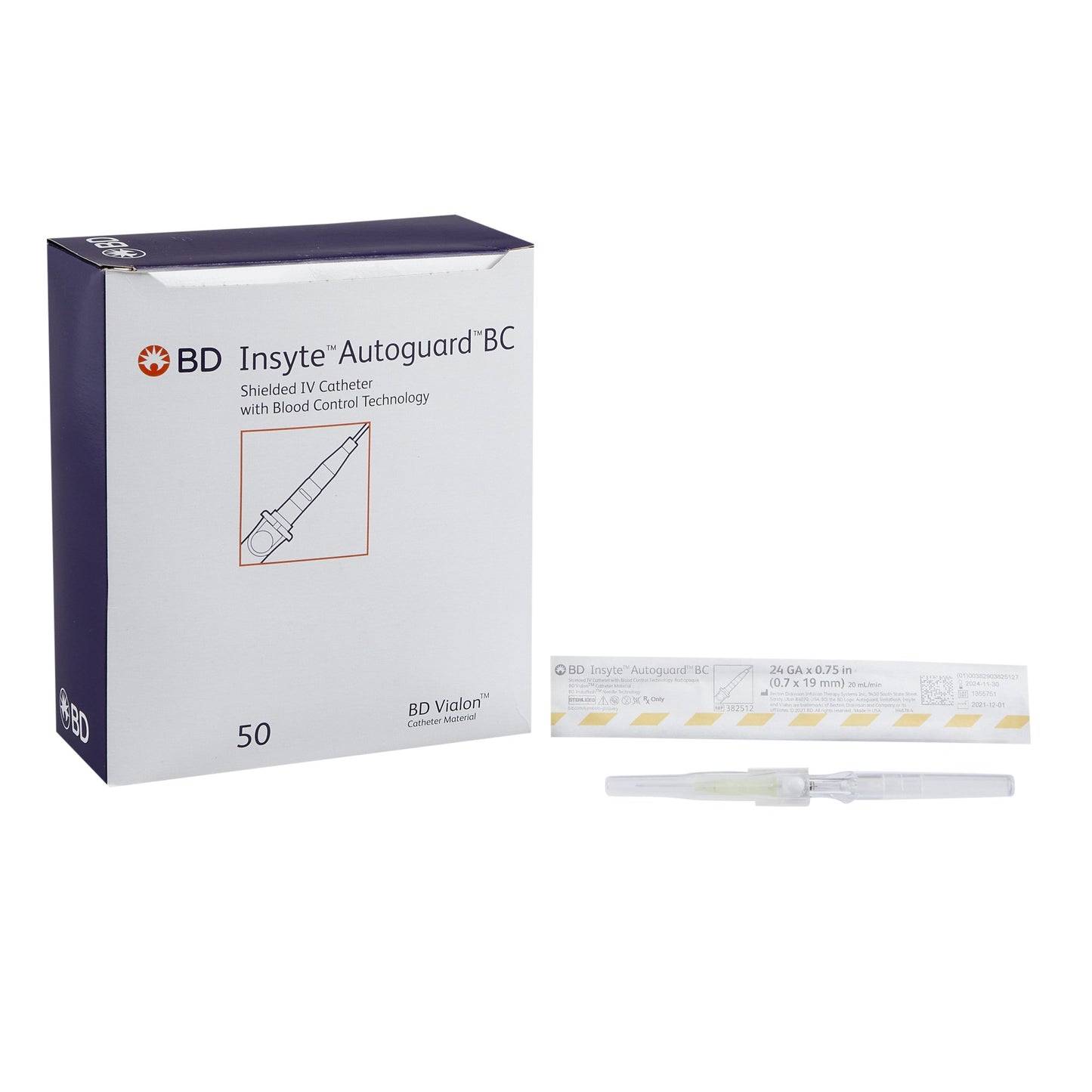 Peripheral IV Catheter Insyte™ Autoguard™ BC 24 Gauge 3/4 Inch BD Vialon Straight Hub Blood Control Push Button Safety - 382512