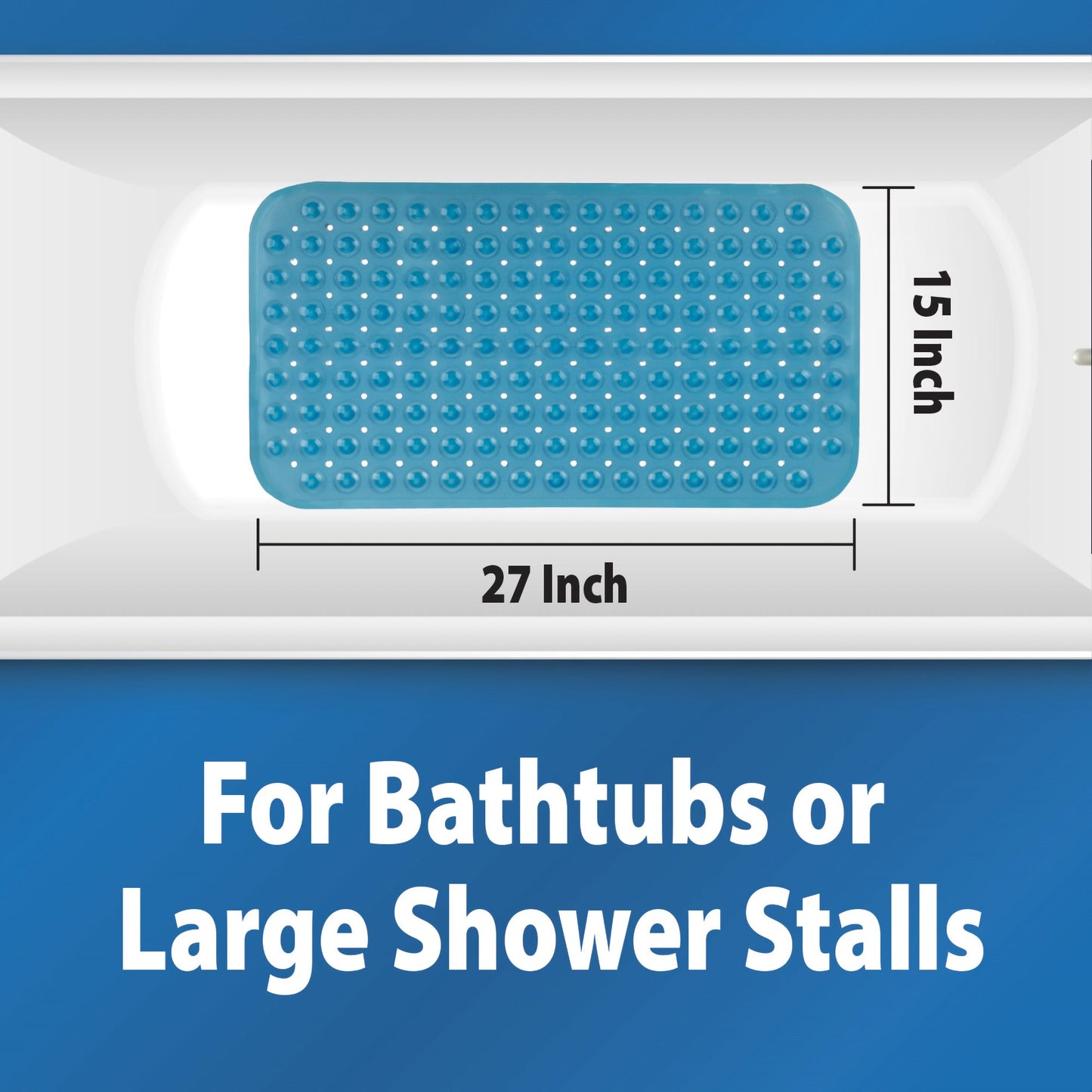 Theracare Bathtub Mat, Antifungal, Blue, 15 x 27 Inch 19-110