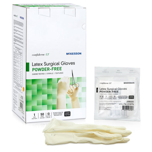 Surgical Glove Confiderm® LT Size 7.5 Sterile Latex Standard Cuff Length Fully Textured Ivory Chemo Tested - 14-31075