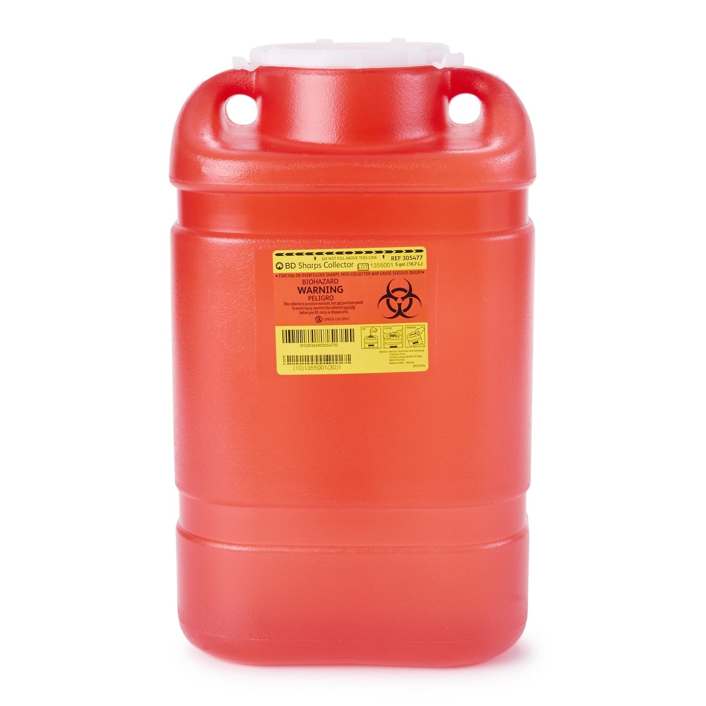 BD Multi-purpose Sharps Container, 5 Gallon, 18 x 7-1/2 x 10-1/2 Inch 305477