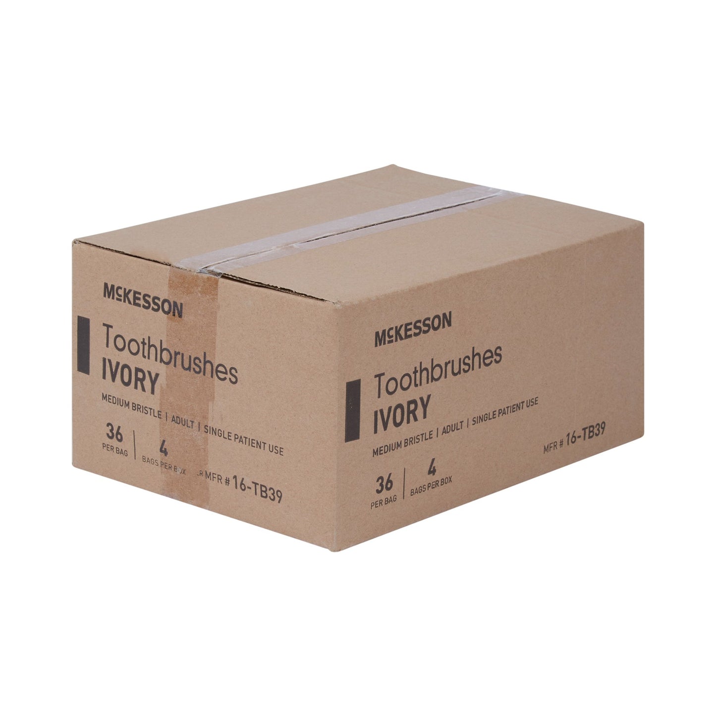 McKesson Toothbrush, Ivory, Medium, 1-1/16" x 3/8" Head, 1/2" x 5-7/8" Handle 16-TB39