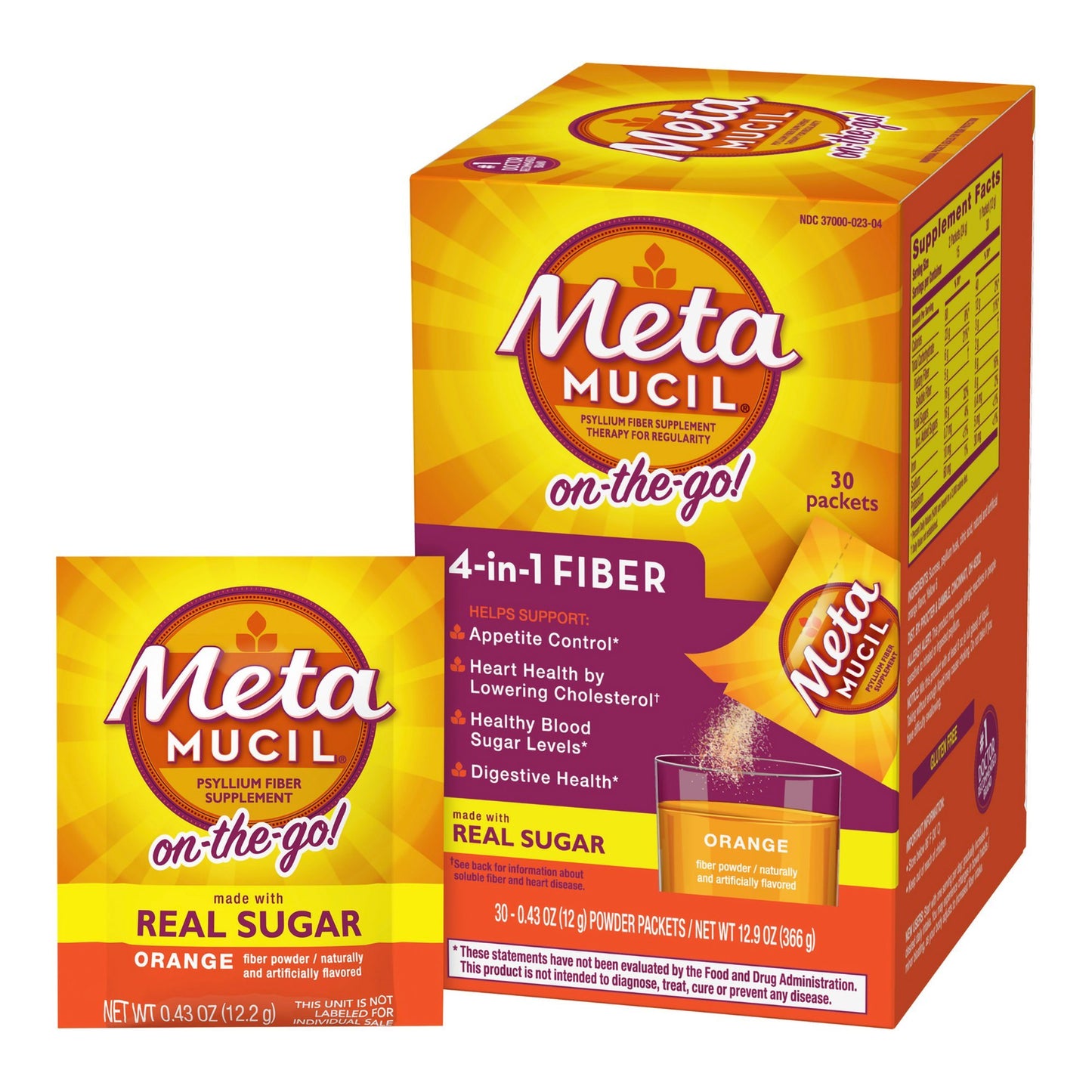 Metamucil® Psyllium Fiber Supplement On-the-Go! Orange 37000002304