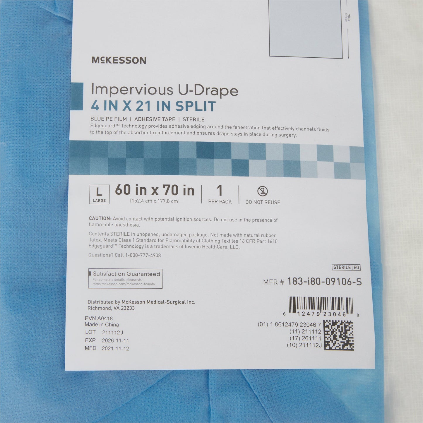 McKesson Sterile Impervious Orthopedic U-Drape, 60 x 70 Inch 183-I80-09106-S