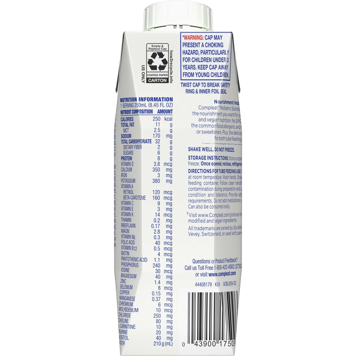 Compleat® Pediatric Standard Plant-Based 1.0 Cal Tube Feed Formula, Vanilla 00043900560410