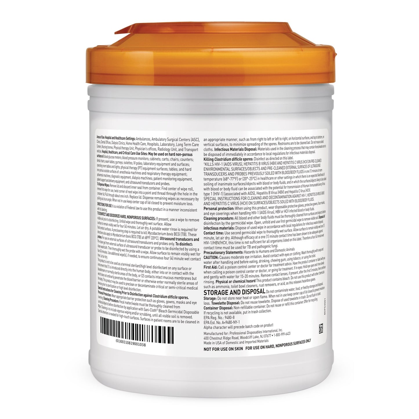 Sani-Cloth® Surface Disinfectant Cleaner Bleach Wipe, 75 Wipes per Canister P54072