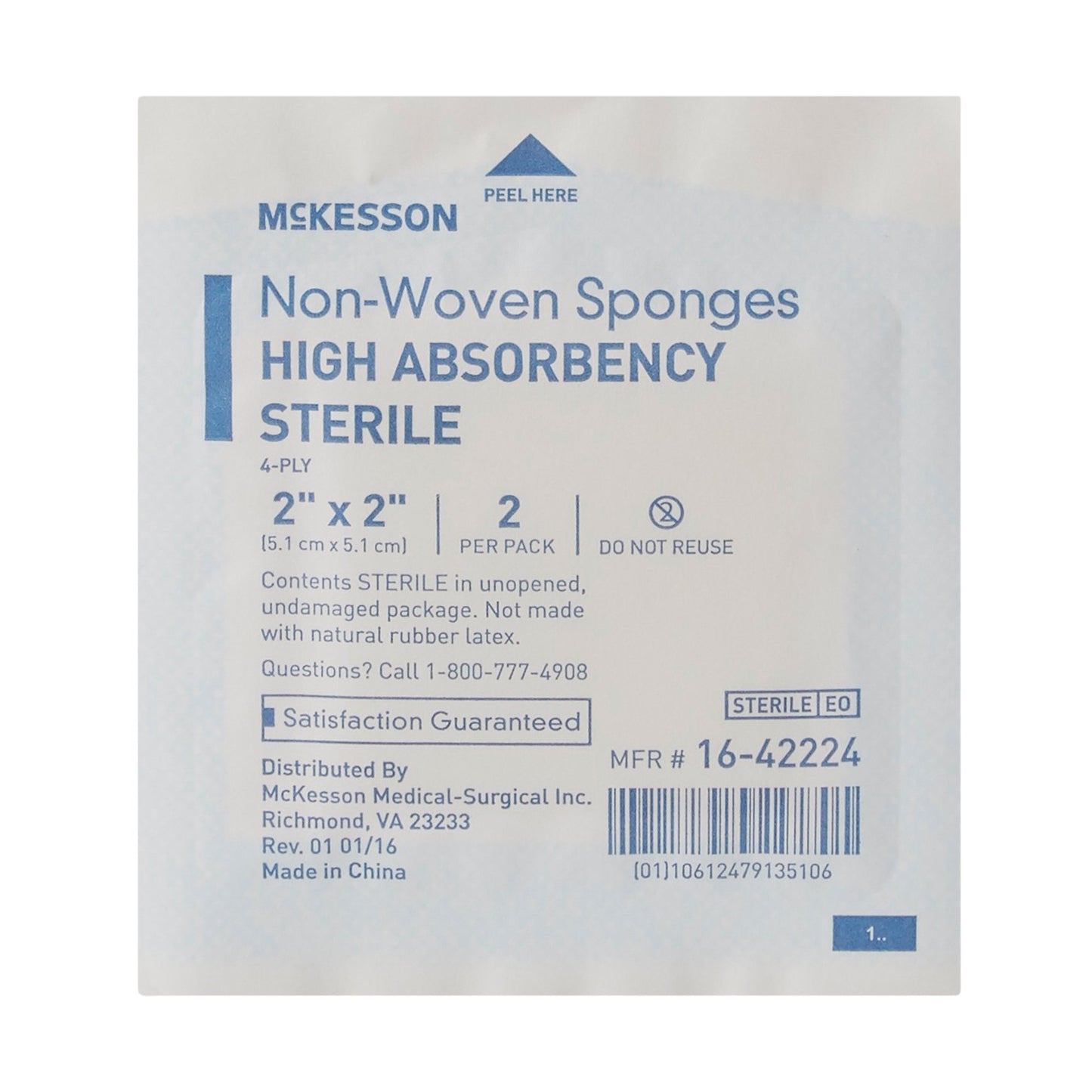 McKesson Sterile Nonwoven Sponge, 2 x 2 Inch, 4-Ply 16-42224