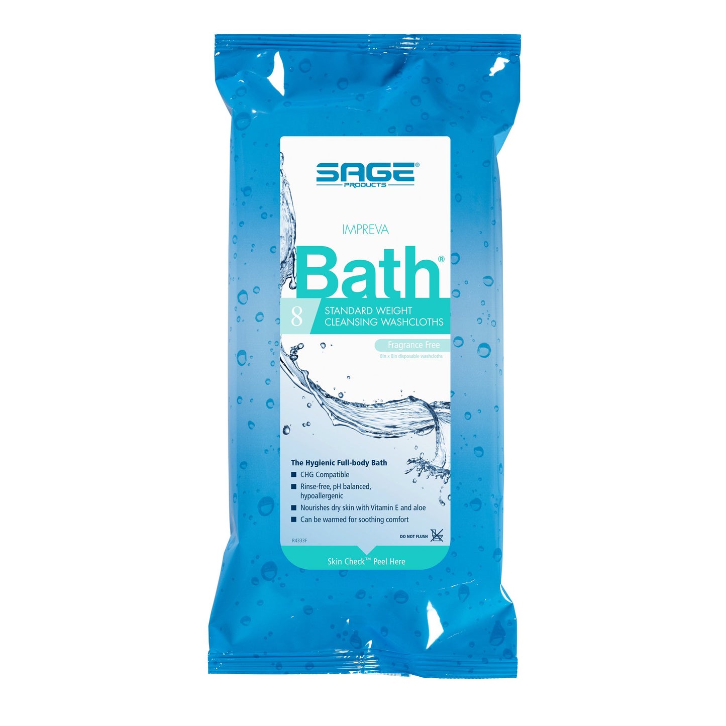 Sage Comfort Bath Rinse-Free Wipes, Aloe, Unscented, Soft Pack 7988