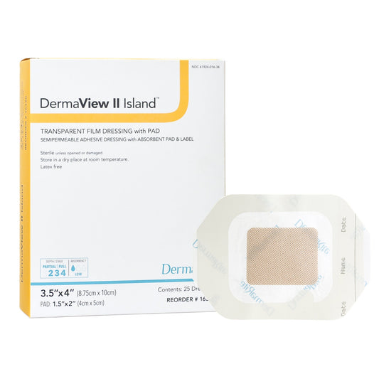 Transparent Film Dressing with Pad DermaView II™ Island 3-1/2 X 4 Inch Frame Style Delivery Rectangle Sterile - 16340