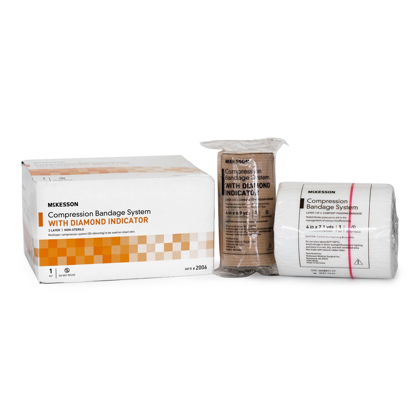 2 Layer Compression Bandage System McKesson 4 Inch X 7-1/10 Yard / 4 Inch X 6-9/10 Yard Self-adherent Closure Tan / White NonSterile 30 to 40 mmHg 2006