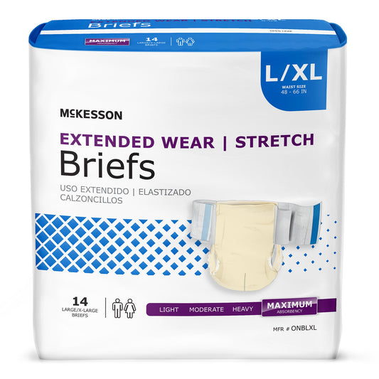 Unisex Adult Incontinence Brief McKesson Extended Wear Large / X-Large Disposable Heavy Absorbency - ONBLXL
