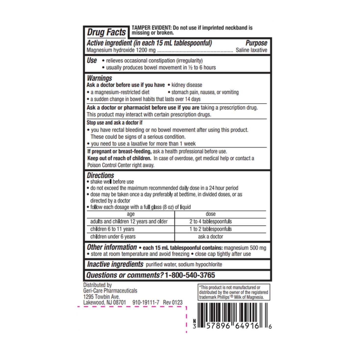 Geri-Care® Magnesium Hydroxide Laxative QMOM-16-GCP