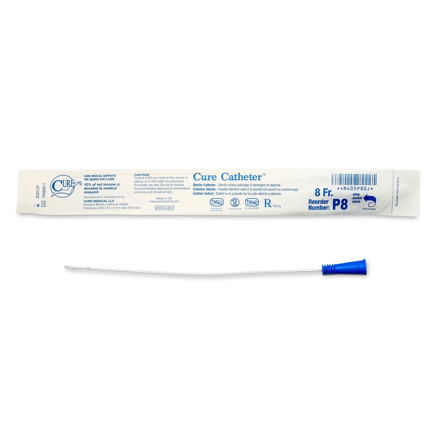 Urethral Catheter Cure Catheter® Straight Tip Uncoated PVC 8 Fr. 10 Inch - P8