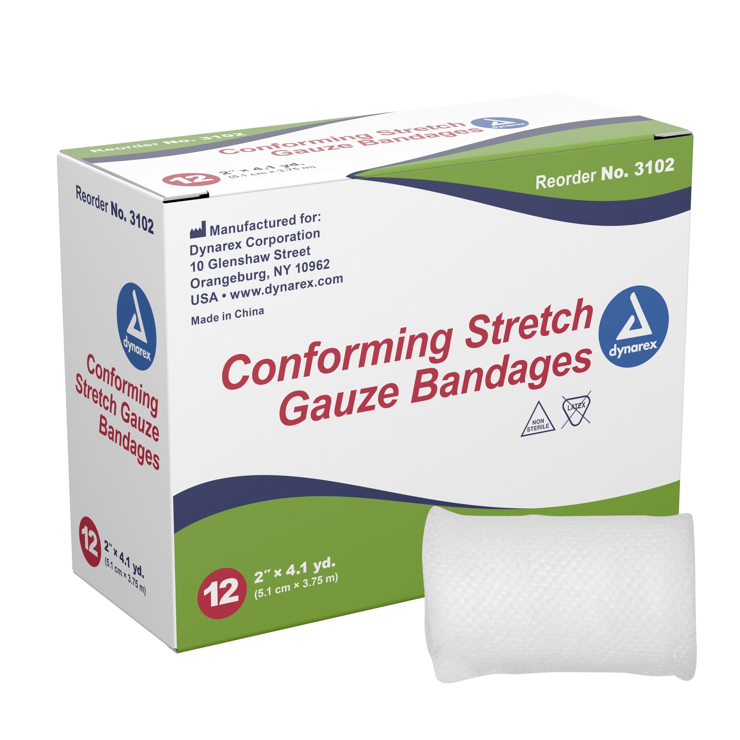 Conforming Bandage Dynarex® 2 Inch X 4-1/10 Yard 1-Ply NonSterile 12 per Pack - 3102