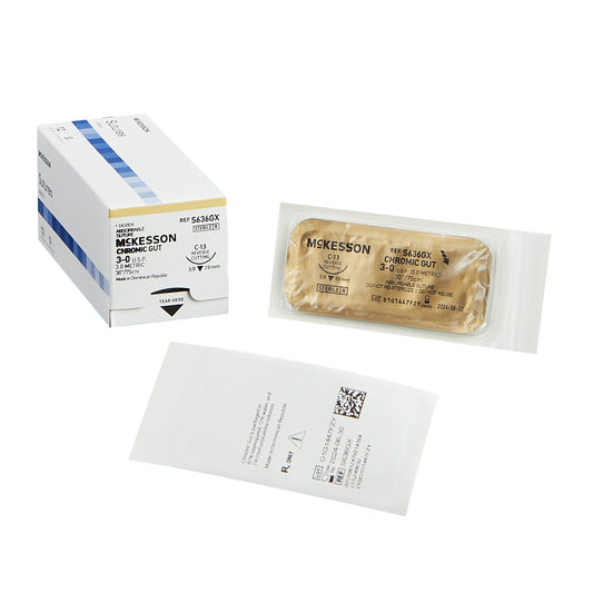 Absorbable Suture with Needle McKesson Chromic Gut C-13 3/8 Circle Reverse Cutting Needle Size 3-0 - S636GX