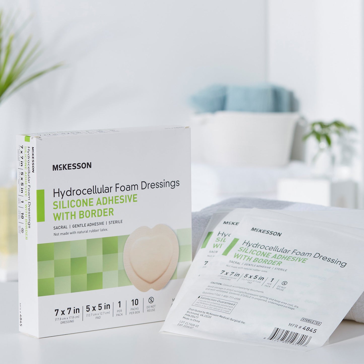 McKesson Silicone Adhesive with Border Silicone Foam Dressing, 7 x 7 Inch Sacral 4845