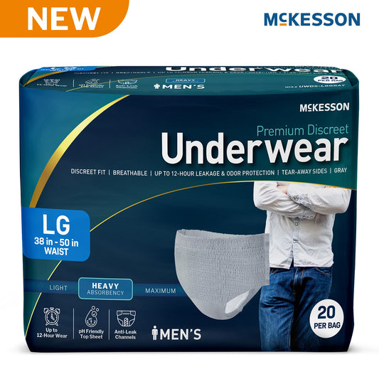 McKesson Premium Discreet Underwear for Men, Heavy Absorbency, Large UWDS-LGGRAY