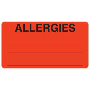 Pre-Printed Label Allergy Alert Red ALLERGIES Alert Label 1-3/4 X 3-1/4 Inch MAP1630