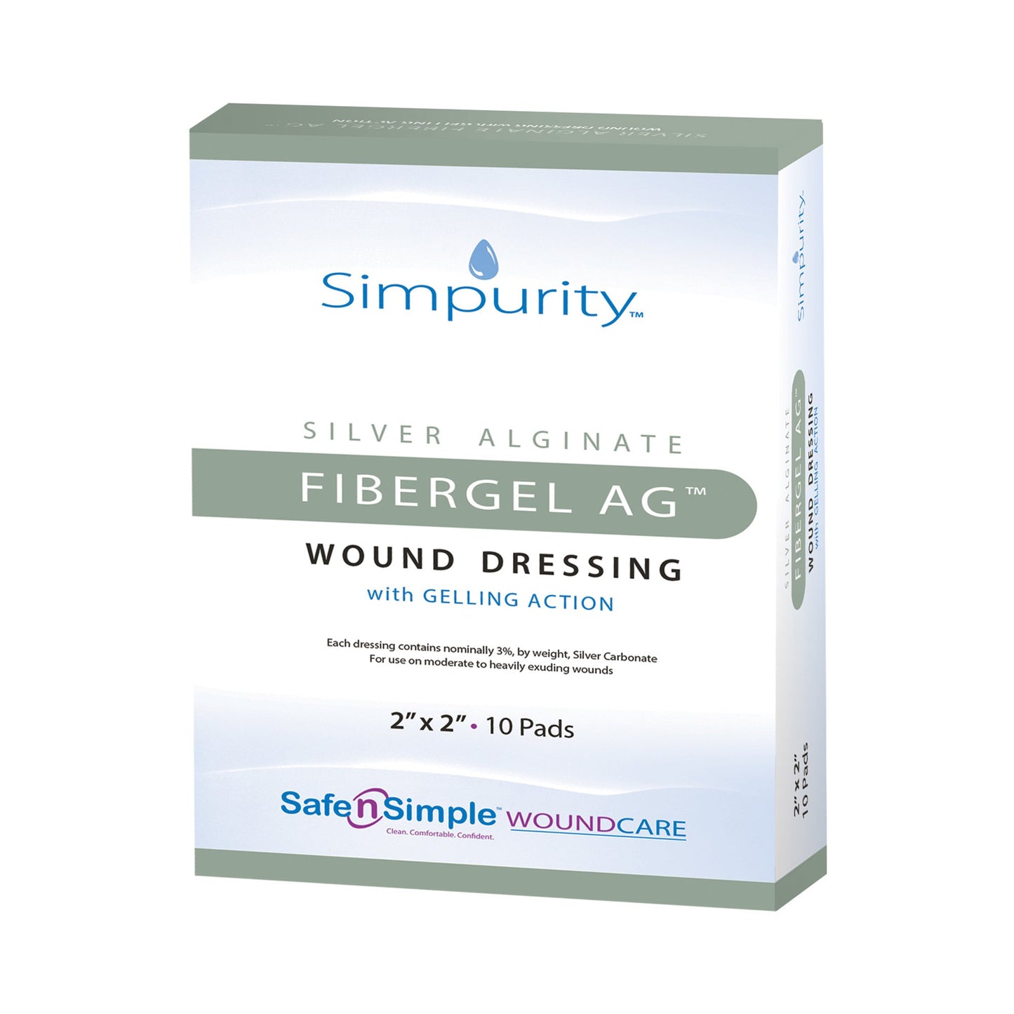 Safe N Simple Simpurity Fibergel AG Silver Alginate Dressing, 2 x 2 Inch SNS56712, 1 Each