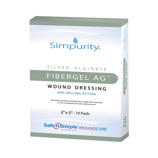 Safe N Simple Simpurity Fibergel AG Silver Alginate Dressing, 2 x 2 Inch SNS56712, 1 Each