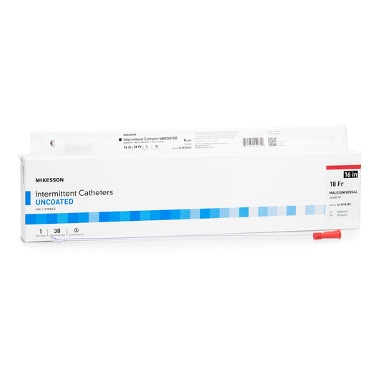 Urethral Catheter McKesson Coude Tip Uncoated PVC 18 Fr. 16 Inch - 16-M1618C